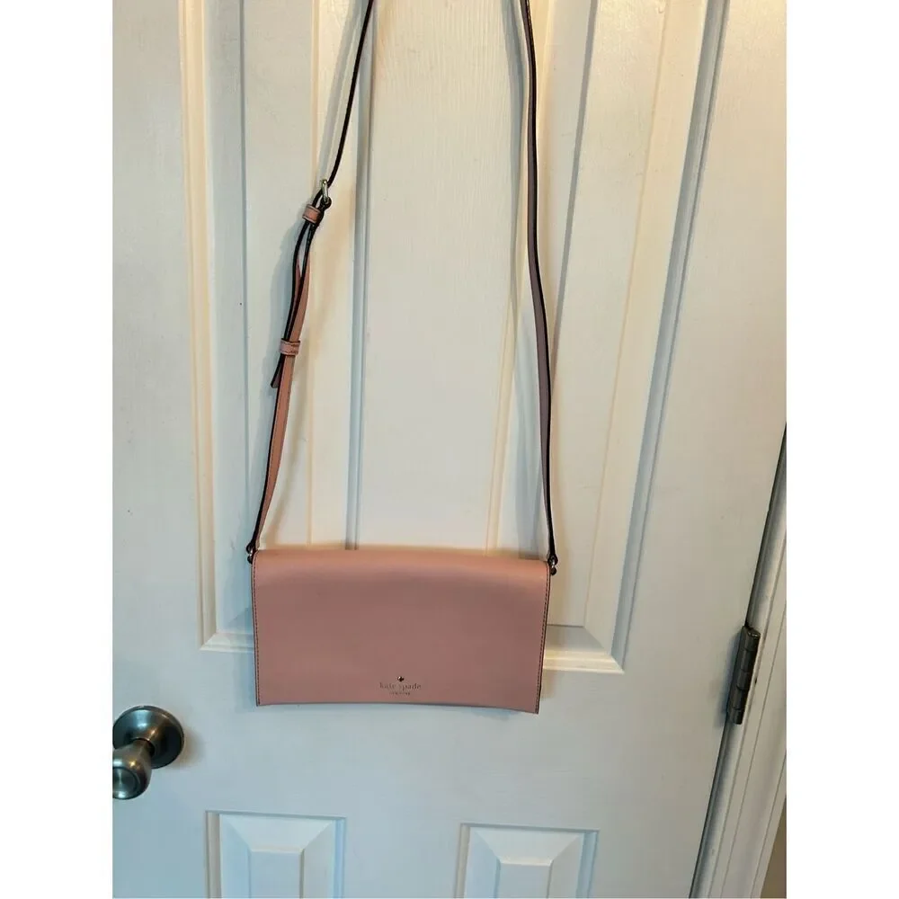 Kate Spade Pink Clutch Crossbody New Canvas Gold Plated